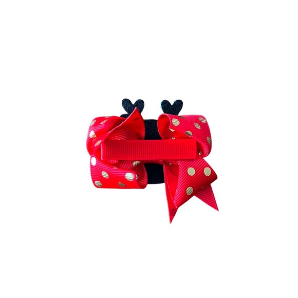 Rudolph The Red Nose Reindeer Hair Bow Clip Christmas Holiday Glitter - Picture 2 of 2